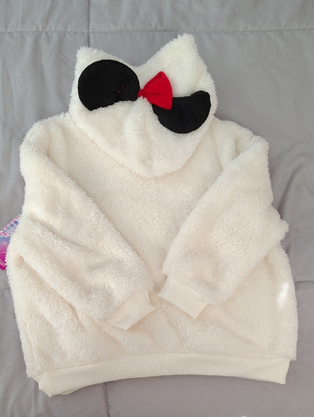 Disney Cream Hooded Minnie Mouse Fleece Top with Red Bow - Picture 7 of 8